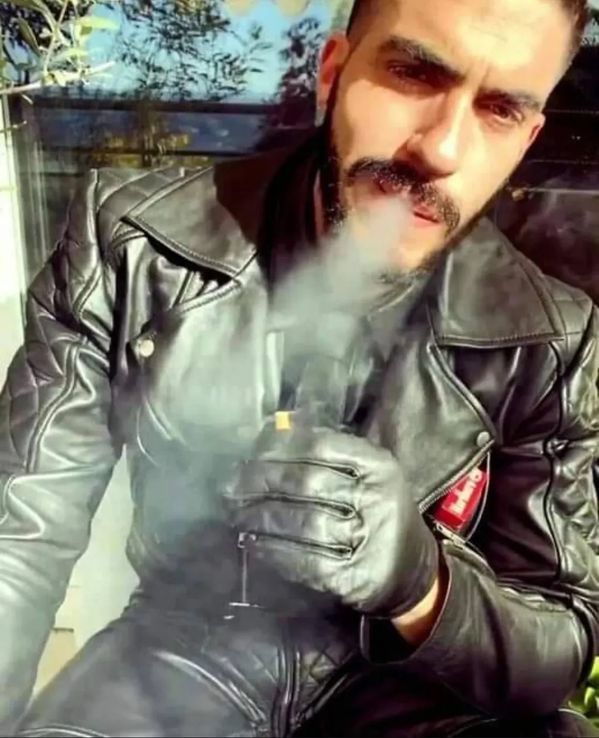 Black leather motorcycle smoke — 52