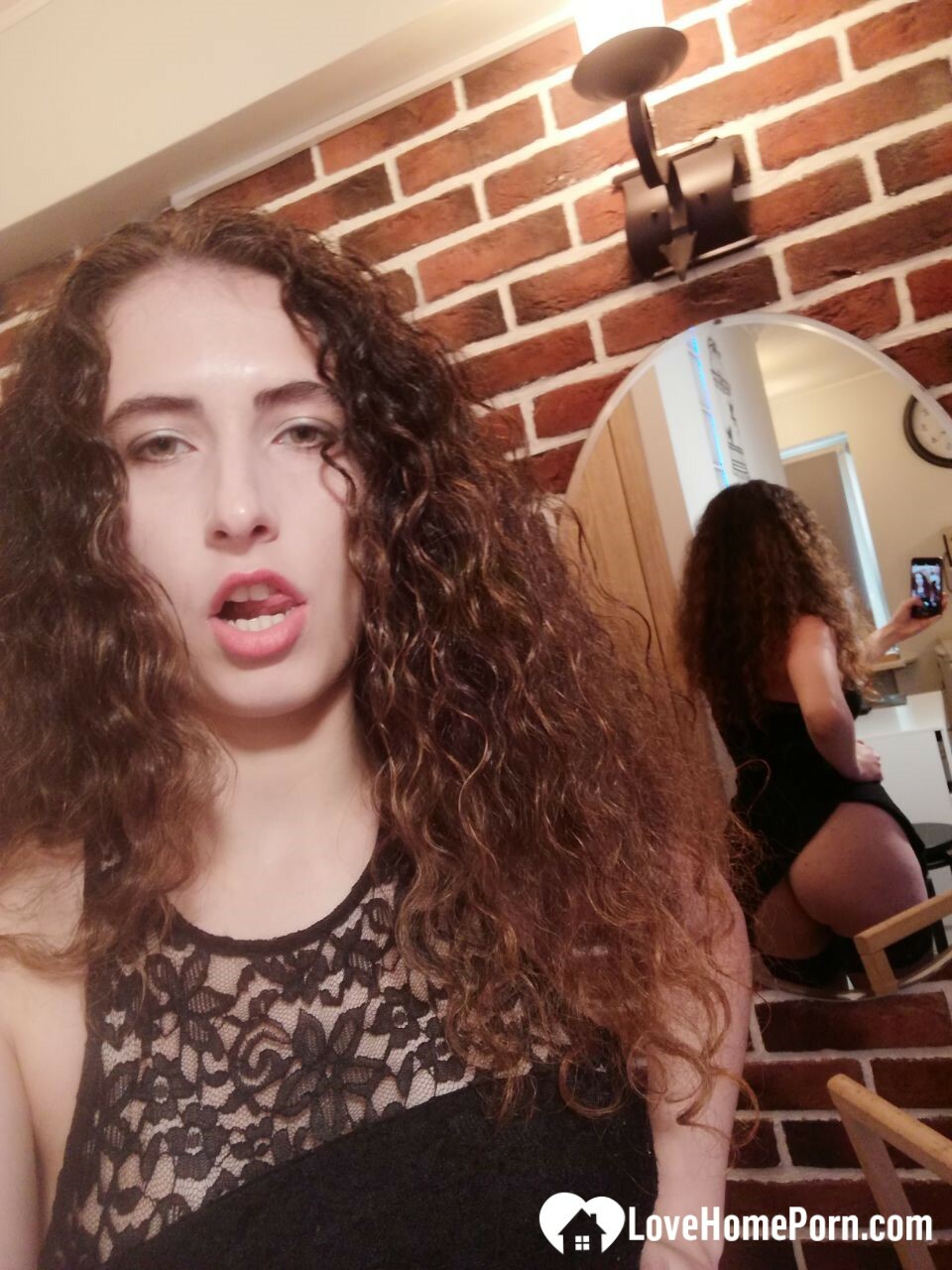 Kinky cutie trying on some black lingerie — 36