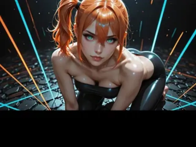 Fiery Ponytail, Glowing Cyan Eyes & Tight Black Latex Bodysuit Bent Over Getting Pounded Raw